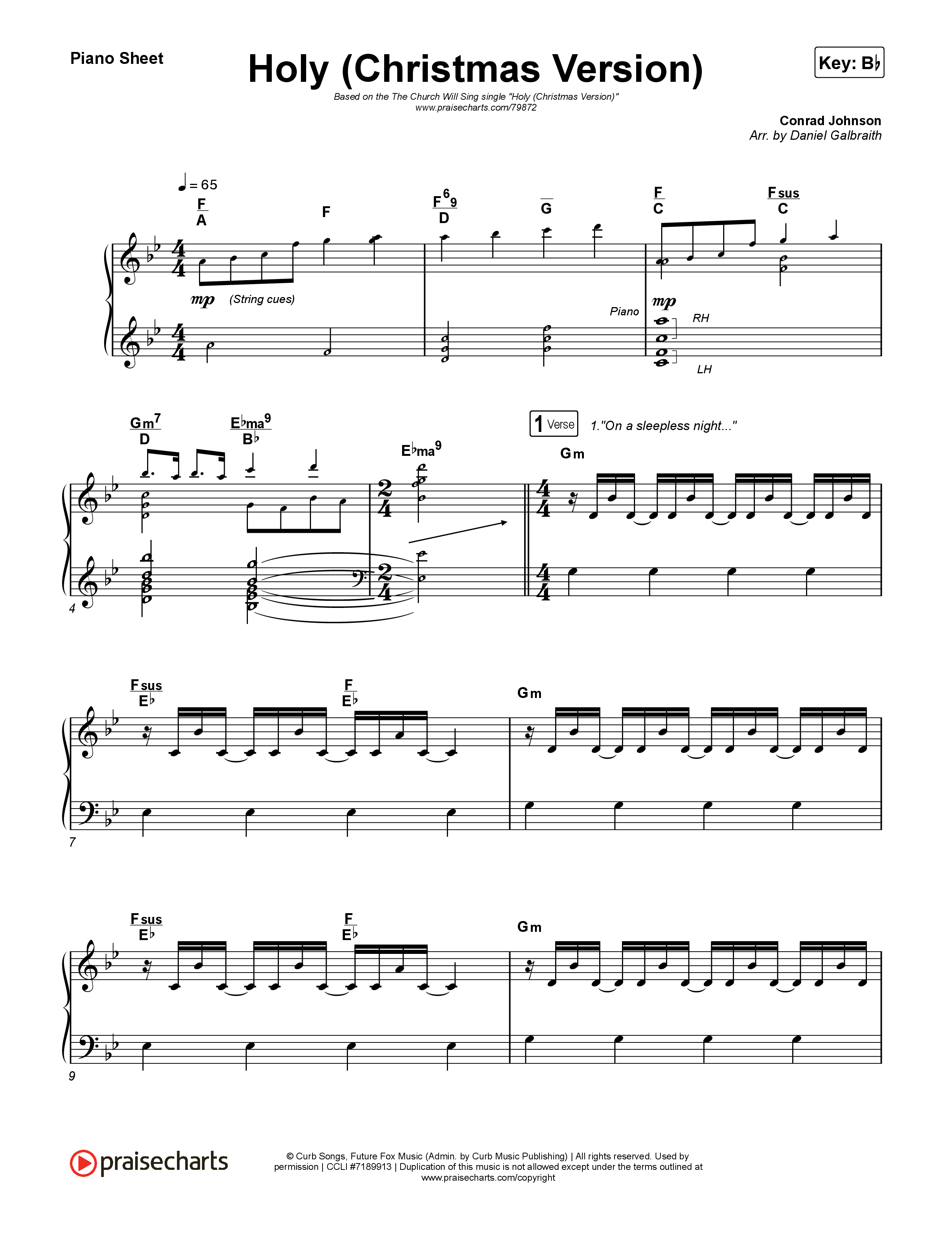 Holy (Christmas Version) Piano Sheet (The Church Will Sing / Hannah Kerr / Conrad)