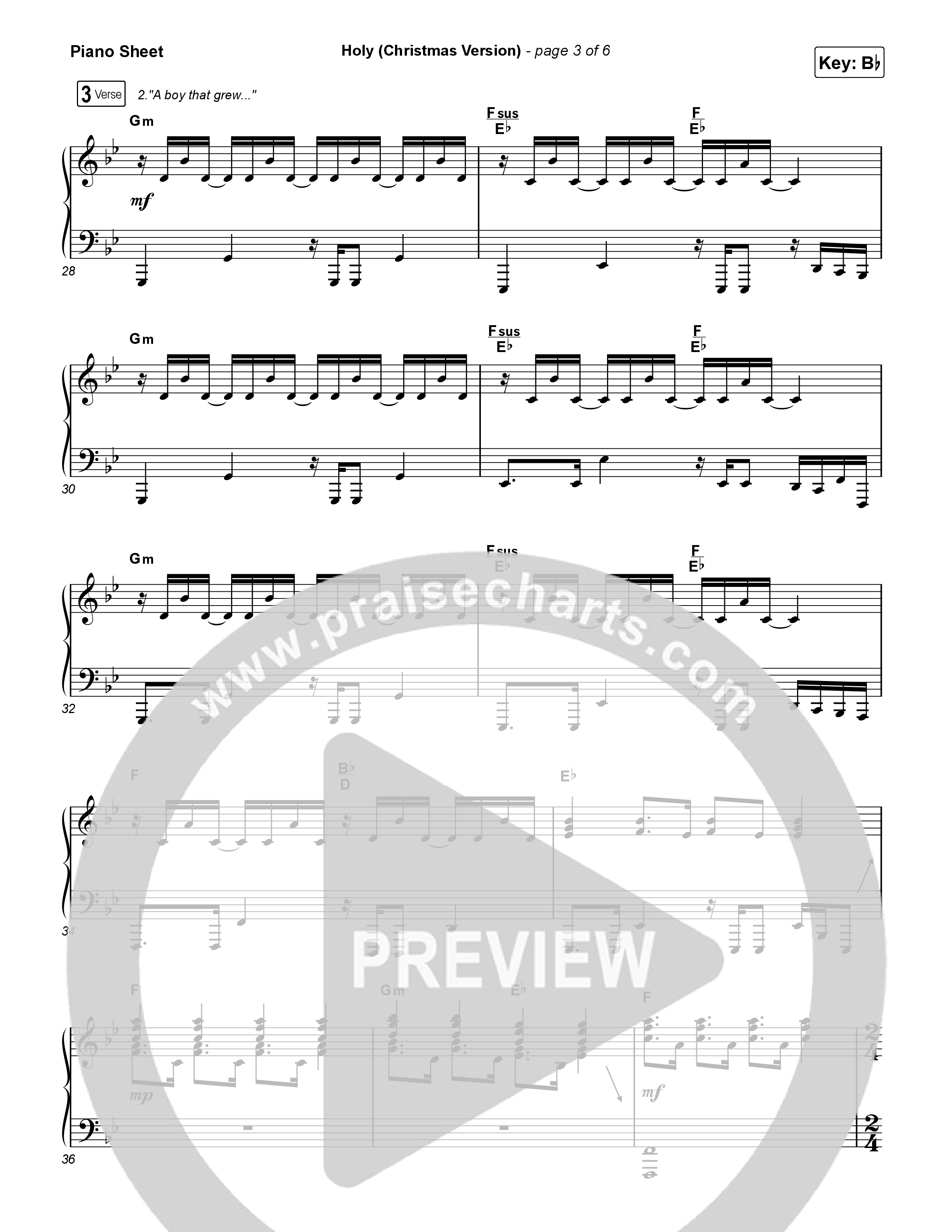 Holy (Christmas Version) Piano Sheet (The Church Will Sing / Hannah Kerr / Conrad)