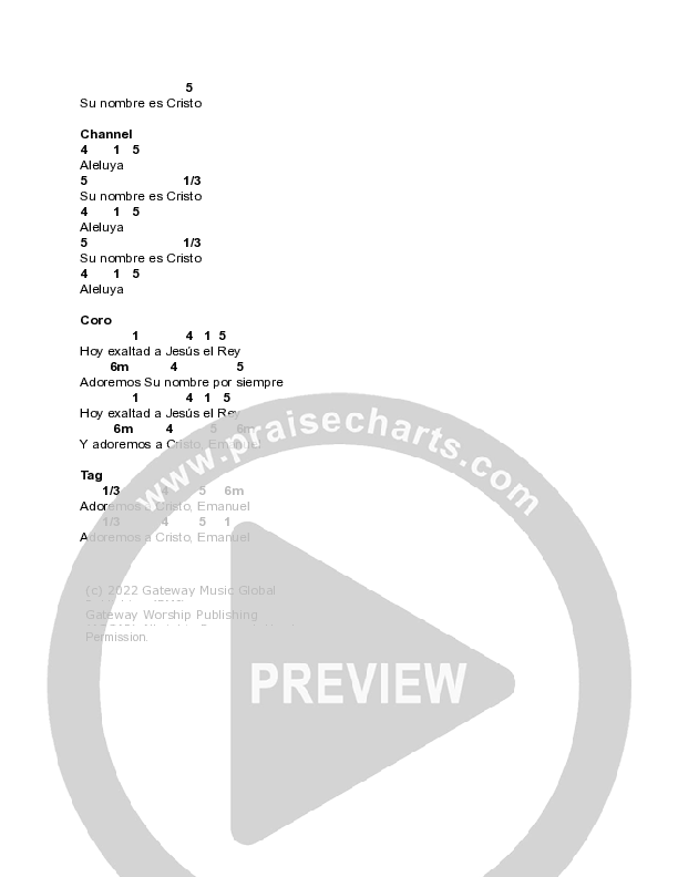 Exaltad (Emanuel) Chord Chart (Gateway Worship Español / Becky Collazos)