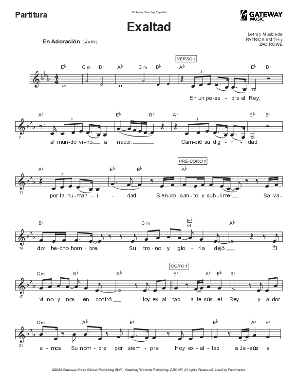Exaltad (Emanuel) Lead Sheet Melody (Gateway Worship Español / Becky Collazos)