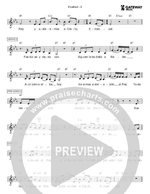 Exaltad (Emanuel) Lead Sheet Melody (Gateway Worship Español / Becky Collazos)