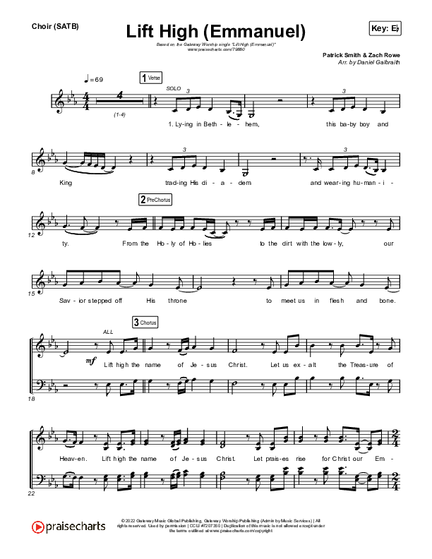 Lift High (Emmanuel) Choir Sheet (SATB) (Gateway Worship)