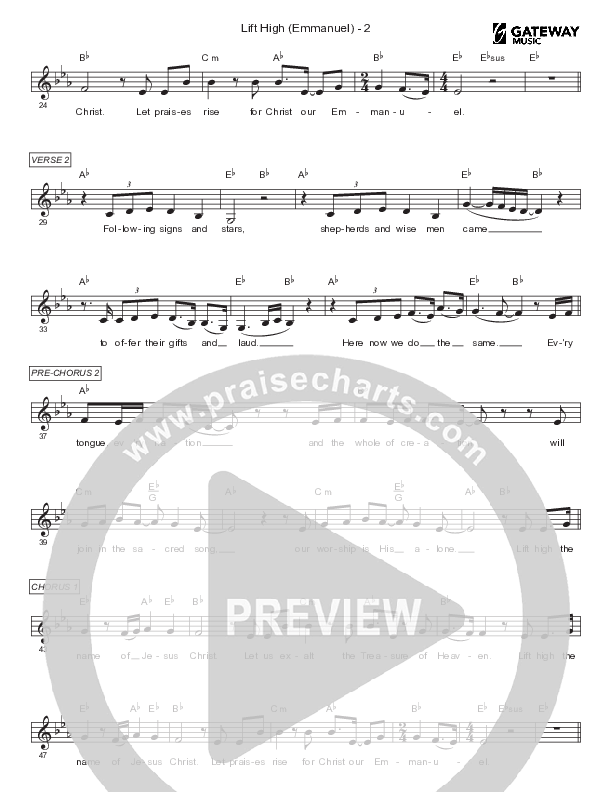 Lift High (Emmanuel) Lead Sheet (Mel) (Gateway Worship)