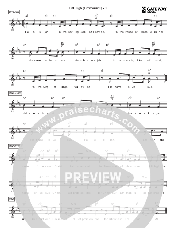 Lift High (Emmanuel) Lead Sheet (Mel) (Gateway Worship)