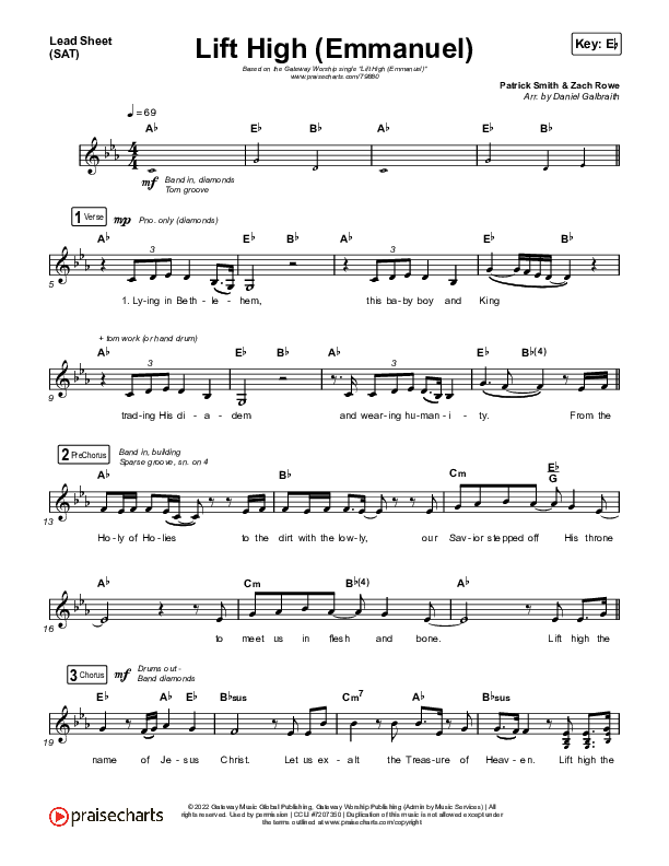 Lift High (Emmanuel) Lead Sheet (SAT) (Gateway Worship)
