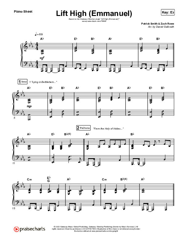 Lift High (Emmanuel) Piano Sheet (Gateway Worship)