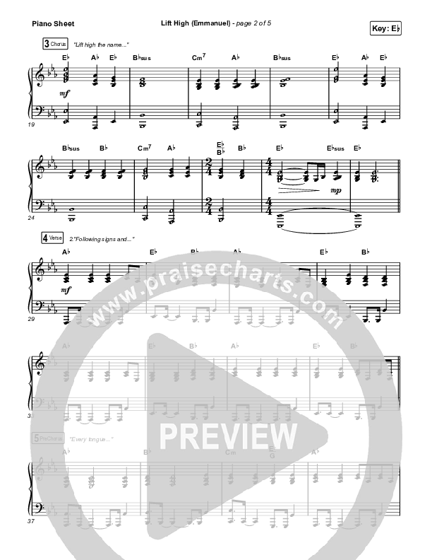 Lift High (Emmanuel) Piano Sheet (Gateway Worship)