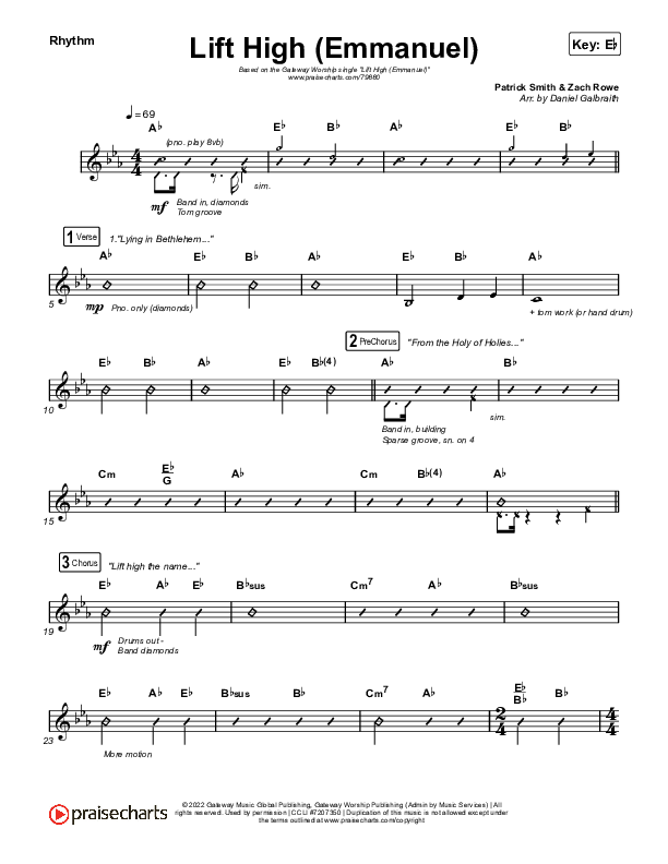 Lift High (Emmanuel) Rhythm Chart (Gateway Worship)