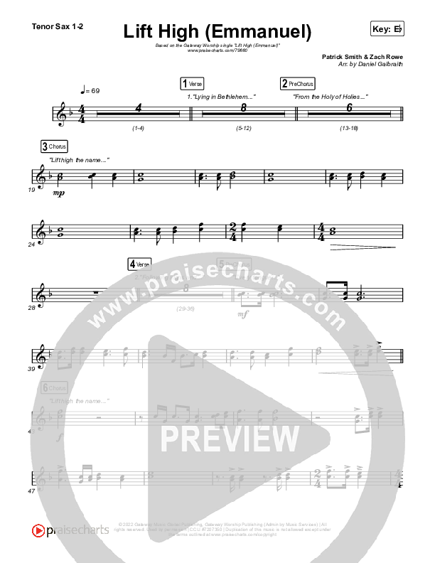 Lift High (Emmanuel) Tenor Sax 1,2 (Gateway Worship)