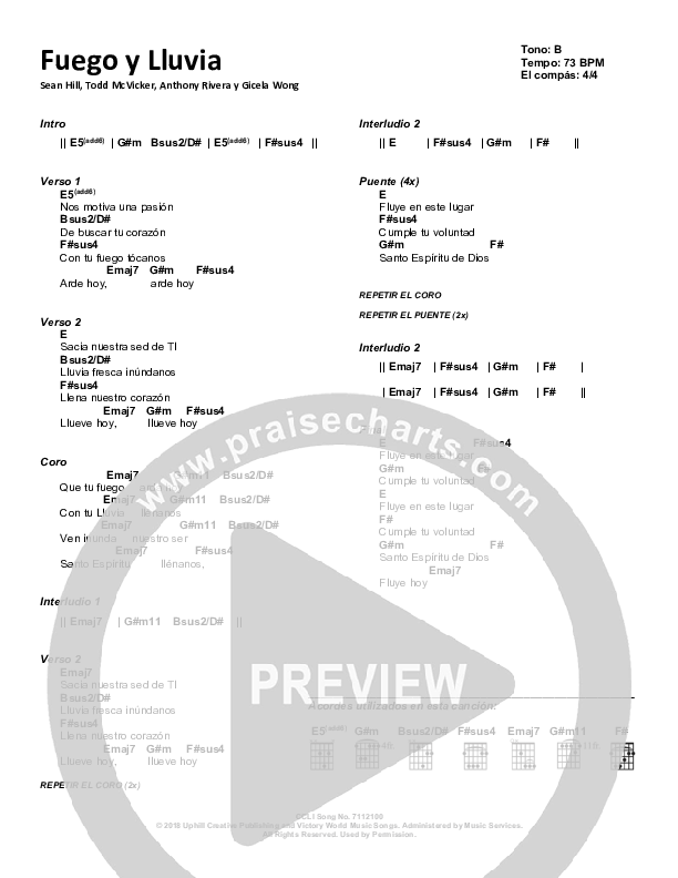 Fuego y Lluvia Chord Chart (Victory House Worship)