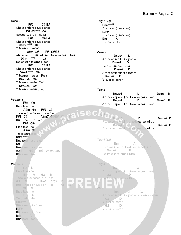 Bueno Chord Chart (Victory House Worship)