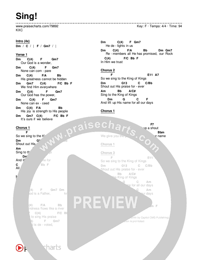 Sing! Chords & Lyrics (KXC)