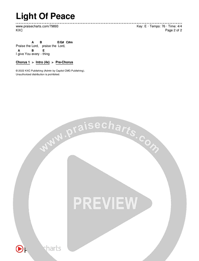 Light Of Peace Chords & Lyrics (KXC)