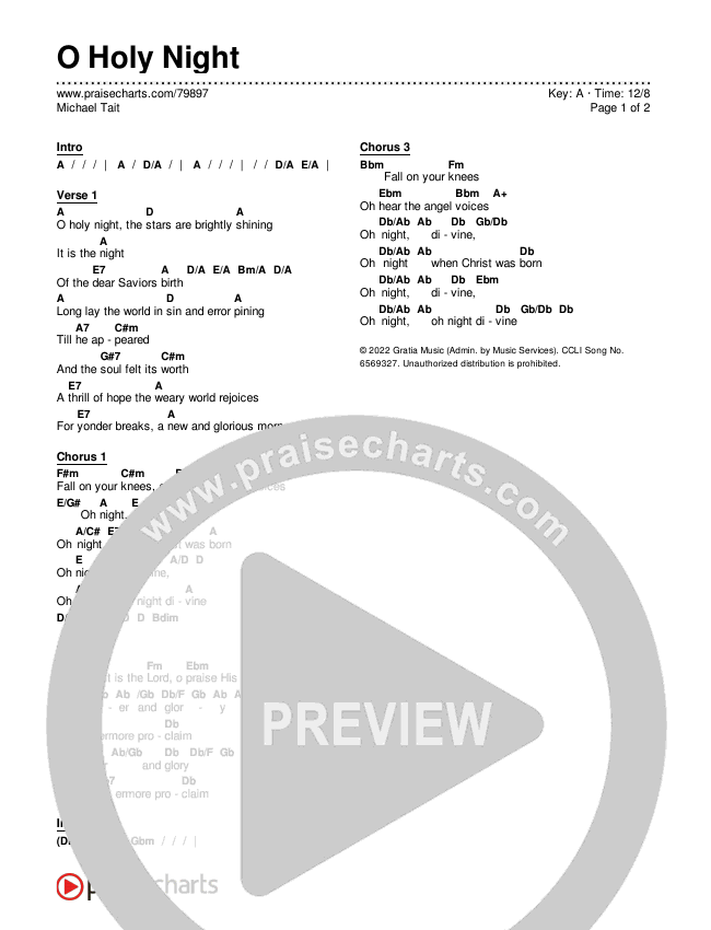 O Holy Night Chords & Lyrics (Michael Tait)
