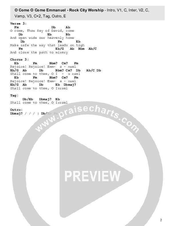 O Come O Come Emmanuel Chord Chart (Rock City Worship)