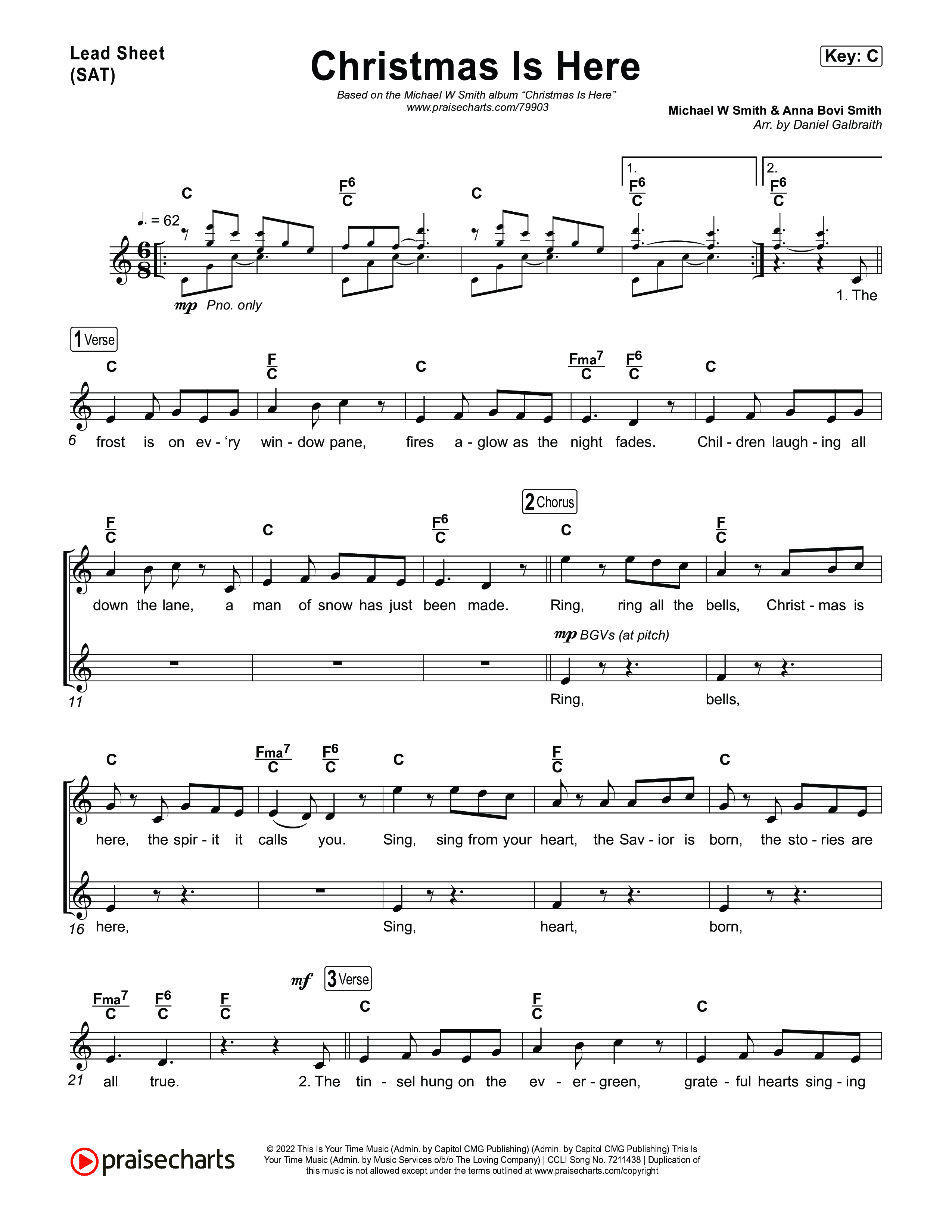 Christmas Is Here Lead Sheet (SAT) (Michael W. Smith)