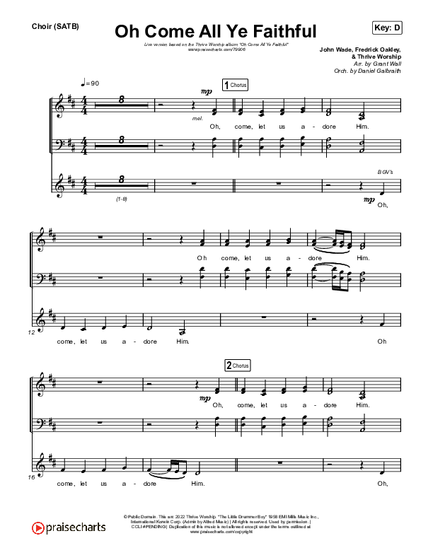 Oh Come All Ye Faithful (Live) Vocal Sheet (SATB) (Thrive Worship)