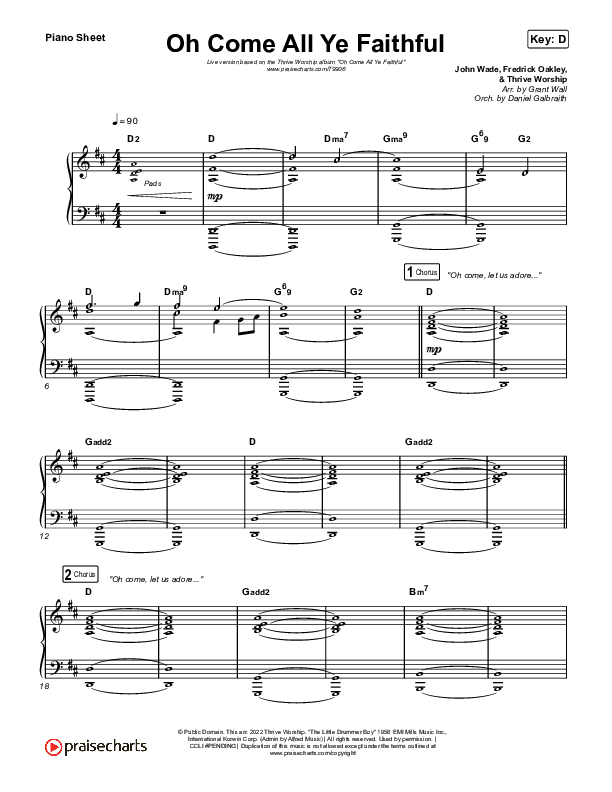 Oh Come All Ye Faithful (Live) Piano Sheet (Thrive Worship)