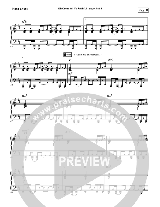 Oh Come All Ye Faithful (Live) Piano Sheet (Thrive Worship)