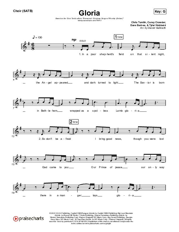 Gloria Vocal Sheet (SATB) (Chris Tomlin)