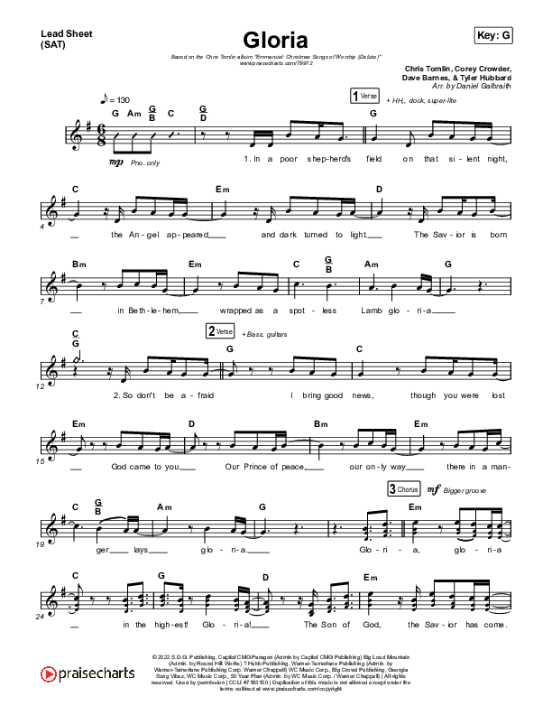 Gloria Lead Sheet (SAT) (Chris Tomlin)