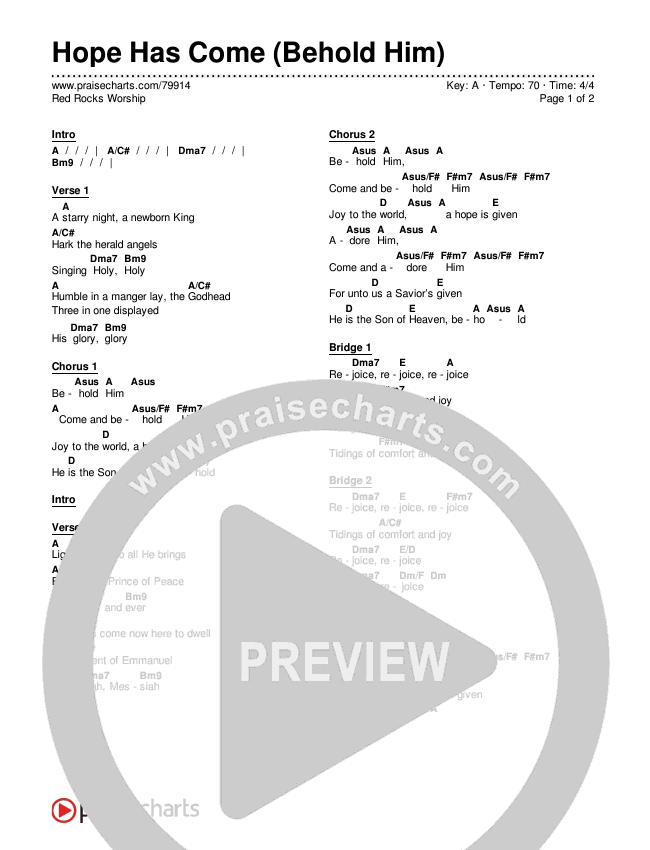 Hope Has Come (Behold Him) Chords & Lyrics (Red Rocks Worship)