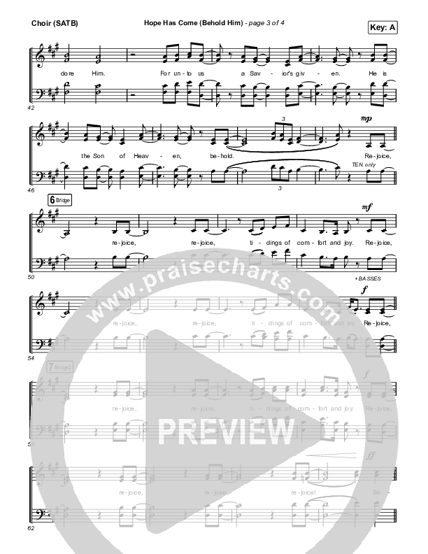 Hope Has Come (Behold Him) Choir Sheet (SATB) (Red Rocks Worship)