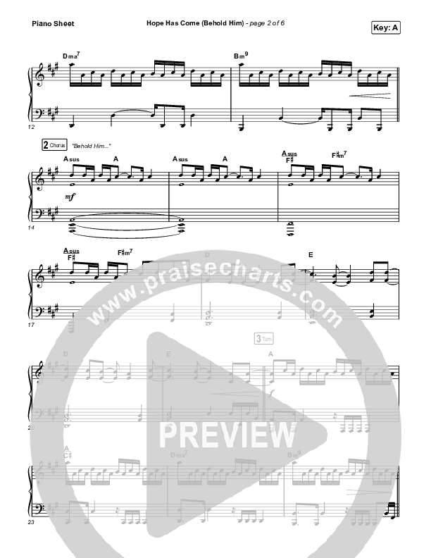 Hope Has Come (Behold Him) Piano Sheet (Red Rocks Worship)