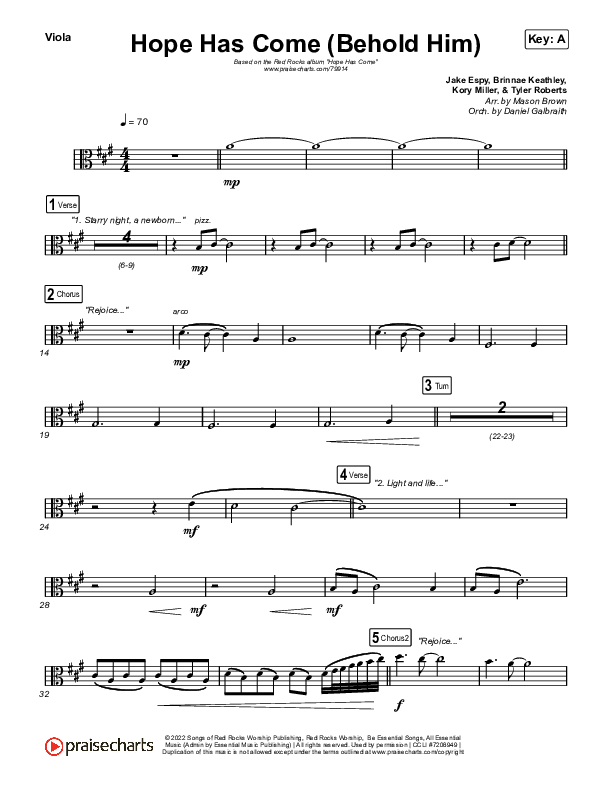 Hope Has Come (Behold Him) Viola (Red Rocks Worship)