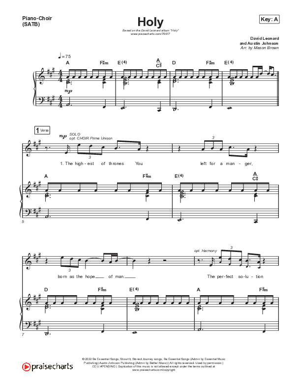Holy Piano/Vocal (SATB) (David Leonard)