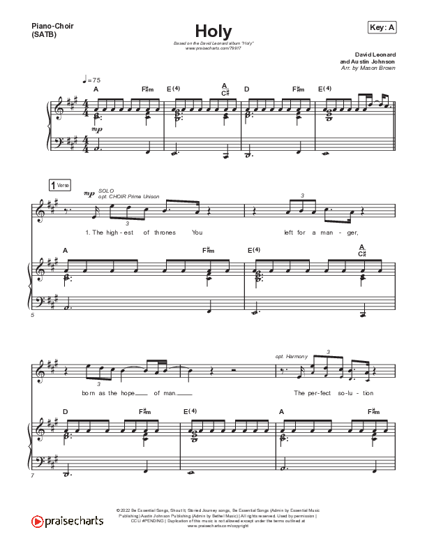 Holy Piano/Vocal (SATB) (David Leonard)