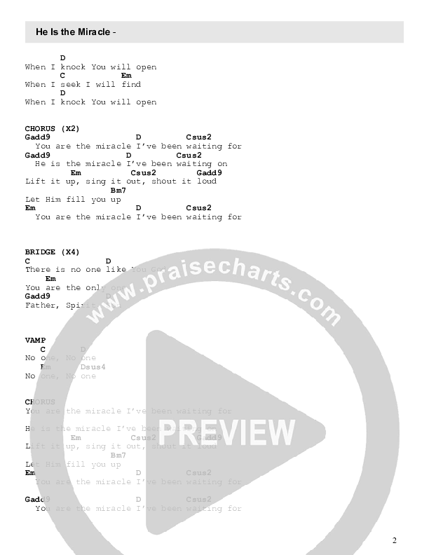 He Is The Miracle Chord Chart (Impact Worship)