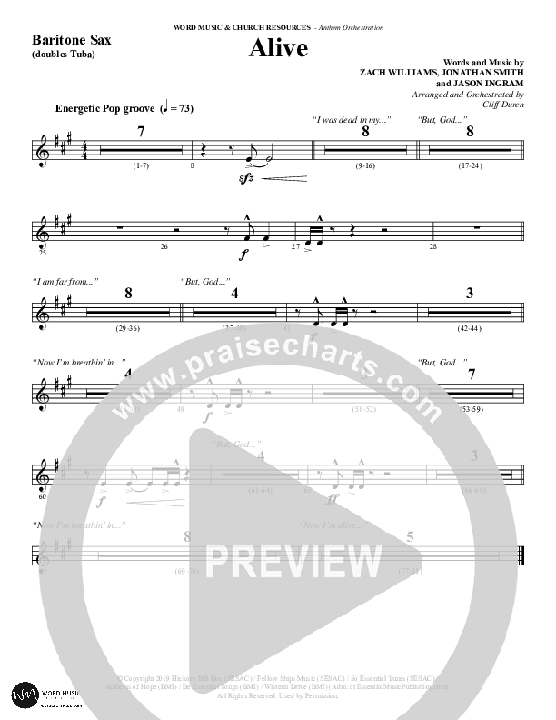 Alive (Choral Anthem SATB) Bari Sax (Word Music Choral / Arr. Cliff Duren)