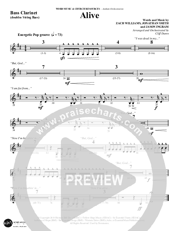 Alive (Choral Anthem SATB) Bass Clarinet (Word Music Choral / Arr. Cliff Duren)