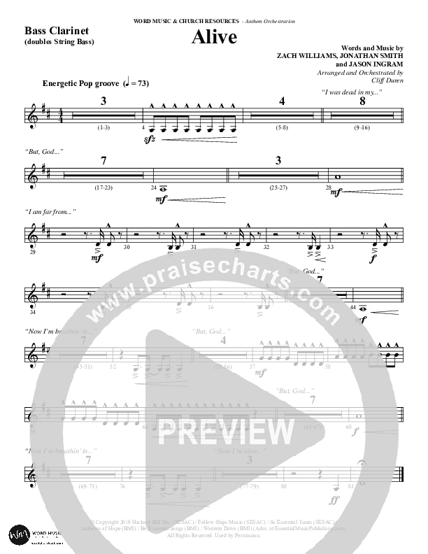Alive (Choral Anthem SATB) Bass Clarinet (Word Music Choral / Arr. Cliff Duren)