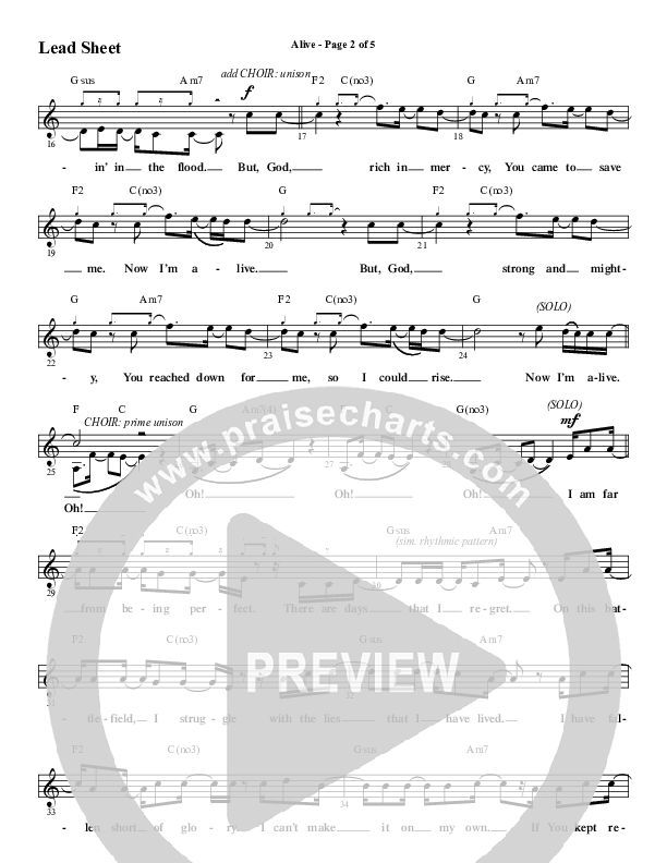 Alive (Choral Anthem SATB) Lead Sheet (Melody) (Word Music Choral / Arr. Cliff Duren)