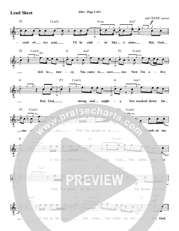 Alive (Choral Anthem SATB) Lead Sheet (Melody) (Word Music Choral / Arr. Cliff Duren)