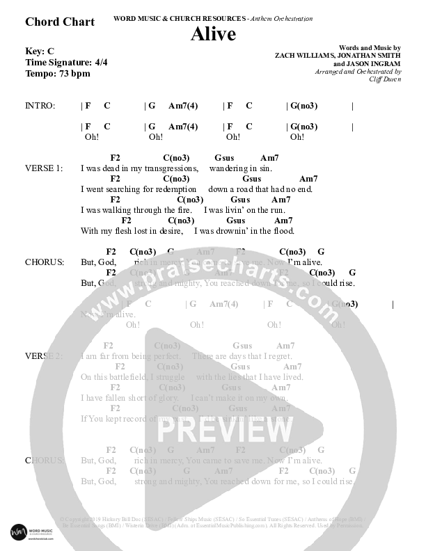 Alive (Choral Anthem SATB) Chord Chart (Word Music Choral / Arr. Cliff Duren)