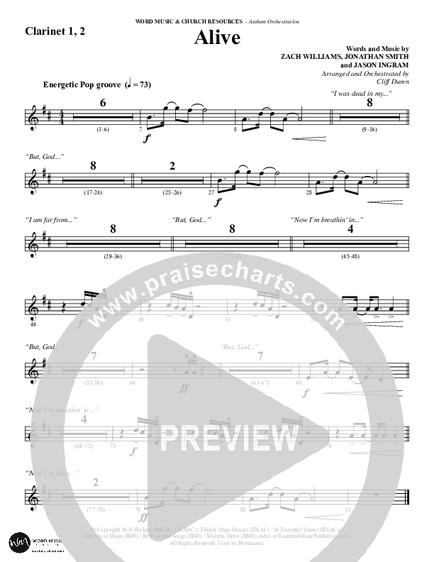 Alive (Choral Anthem SATB) Clarinet 1/2 (Word Music Choral / Arr. Cliff Duren)