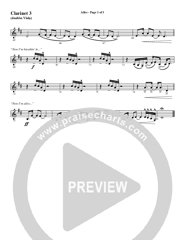 Alive (Choral Anthem SATB) Clarinet 3 (Word Music Choral / Arr. Cliff Duren)