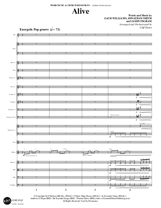 Alive (Choral Anthem SATB) Orchestration (Word Music Choral / Arr. Cliff Duren)