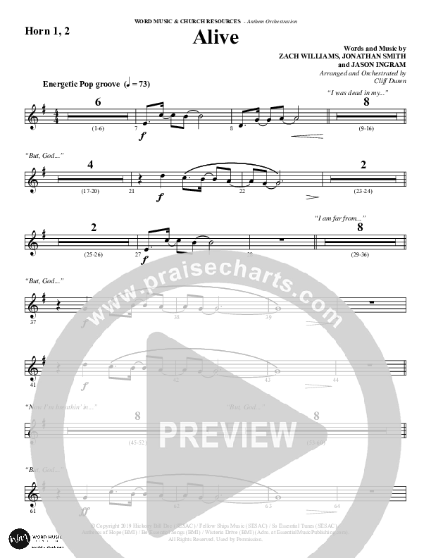 Alive (Choral Anthem SATB) French Horn 1/2 (Word Music Choral / Arr. Cliff Duren)