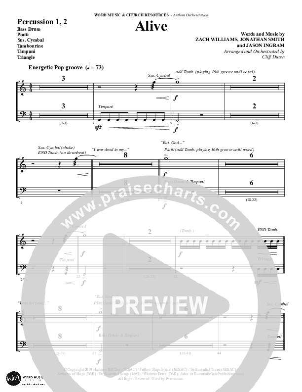 Alive (Choral Anthem SATB) Percussion 1/2 (Word Music Choral / Arr. Cliff Duren)