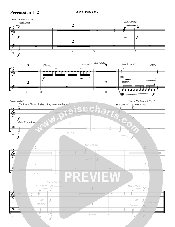 Alive (Choral Anthem SATB) Percussion 1/2 (Word Music Choral / Arr. Cliff Duren)