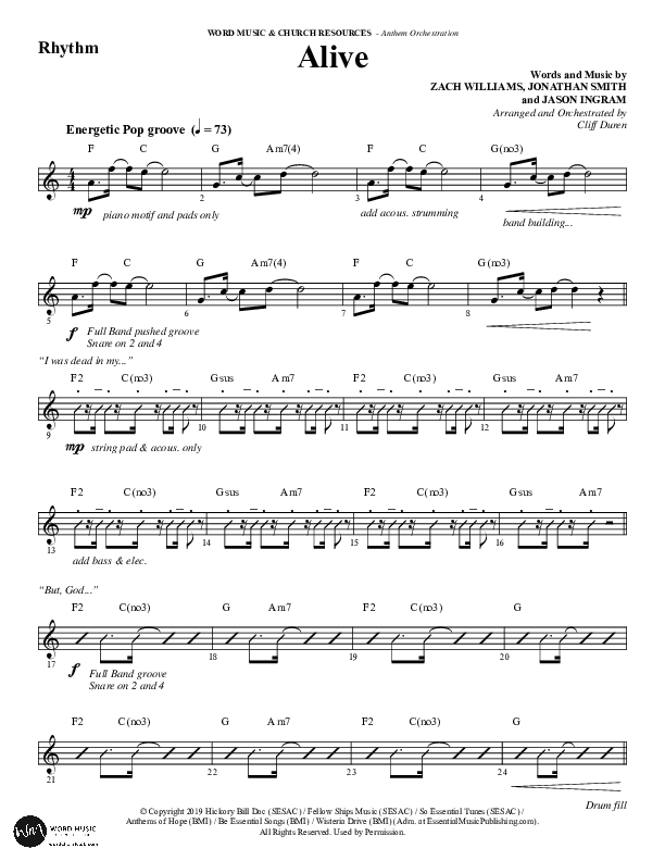 Alive (Choral Anthem SATB) Rhythm Chart (Word Music Choral / Arr. Cliff Duren)