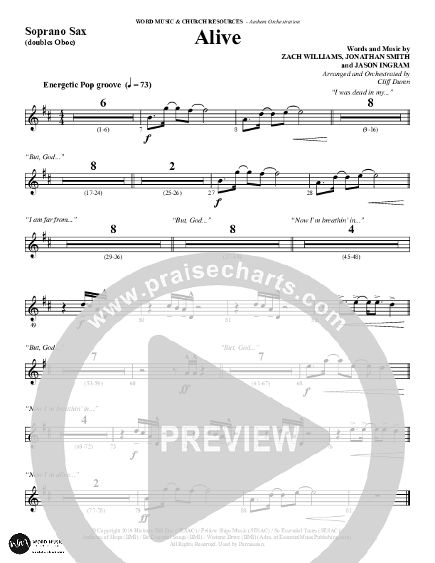 Alive (Choral Anthem SATB) Soprano Sax (Word Music Choral / Arr. Cliff Duren)