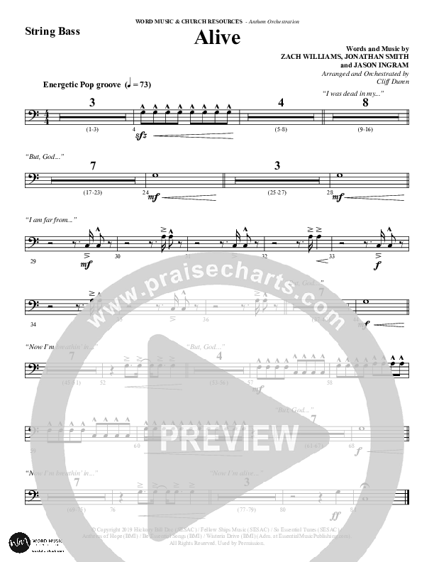 Alive (Choral Anthem SATB) String Bass (Word Music Choral / Arr. Cliff Duren)
