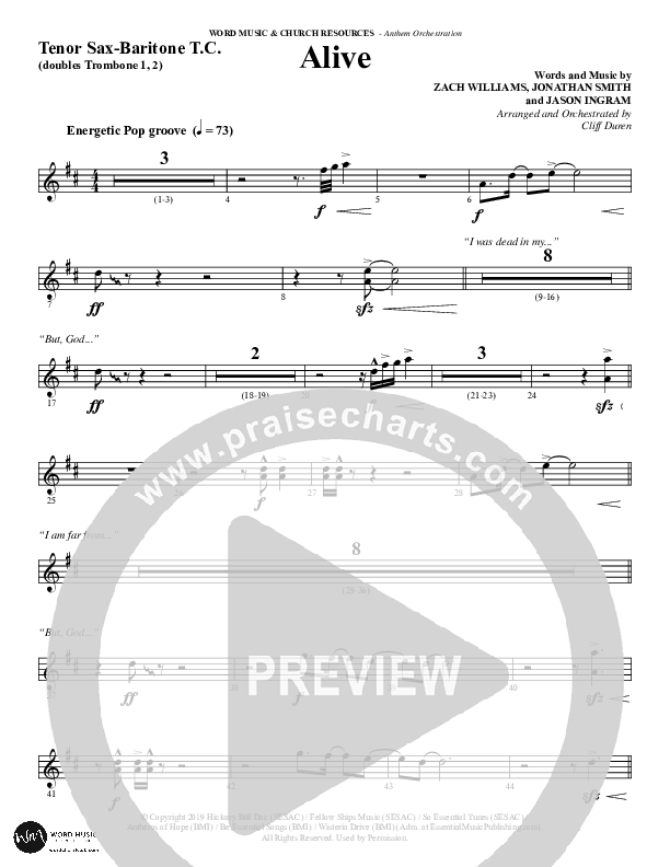 Alive (Choral Anthem SATB) Tenor Sax/Baritone T.C. (Word Music Choral / Arr. Cliff Duren)