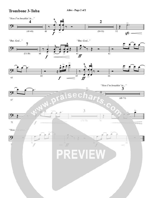 Alive (Choral Anthem SATB) Trombone 3/Tuba (Word Music Choral / Arr. Cliff Duren)