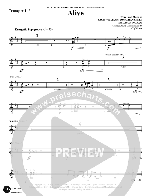 Alive (Choral Anthem SATB) Trumpet 1,2 (Word Music Choral / Arr. Cliff Duren)